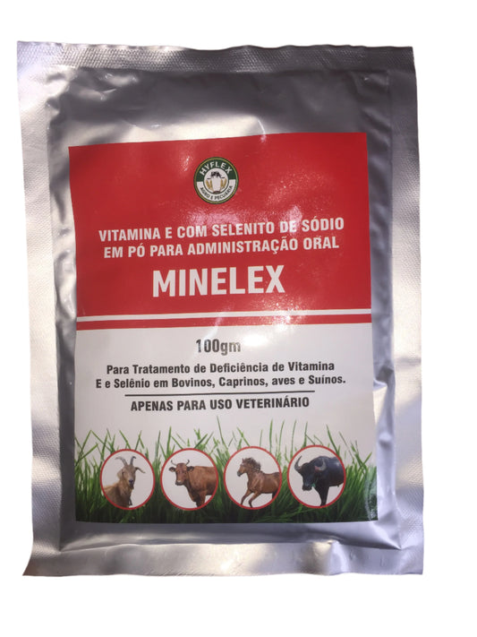 MINELEX-VITAMINA E, ACETATO DE A-TOCOFEROL E SELENITO DE SÓDIO 100G CX-10